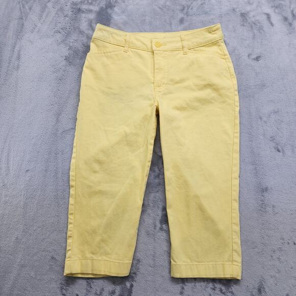 St John's Bay Pants Womens 4 Yellow Mid Rise Capri Stretch Cotton Casual Summer - Picture 1 of 12